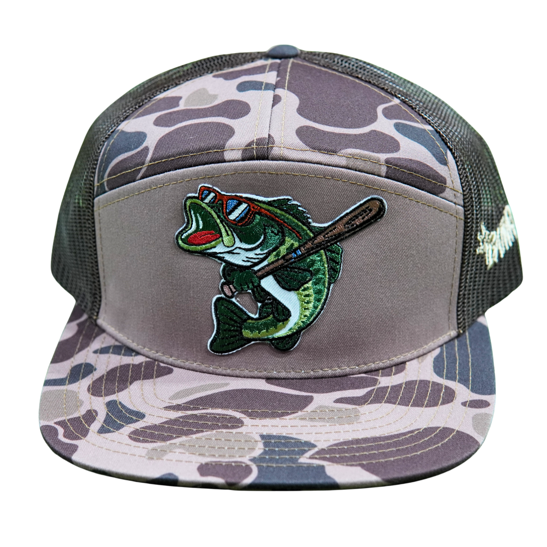 BatWrapz "Baseball Bass" Hat 7 Panel Snap Back - Bark Duck Camo