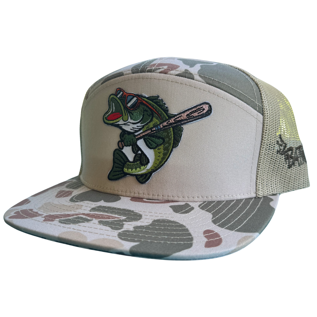BatWrapz "Baseball Bass" Hat 7 Panel Snap Back - Sandstone Duck Camo