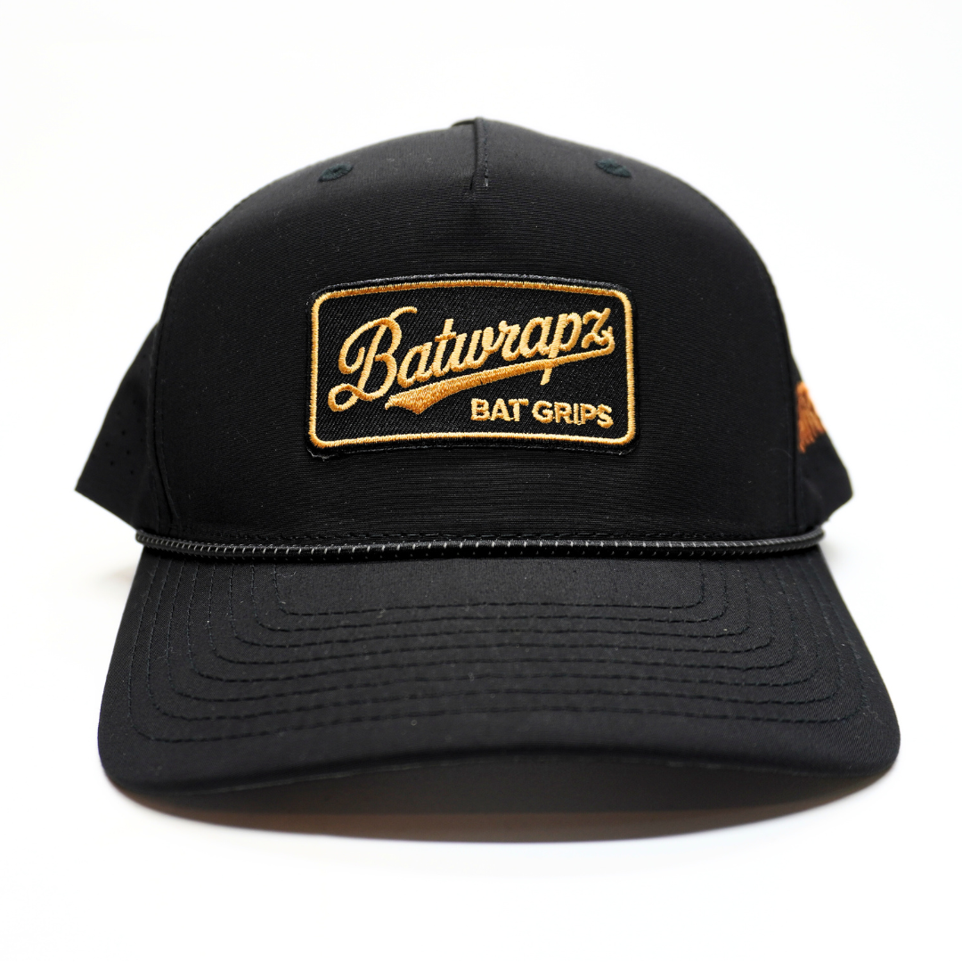 BatWrapz Bat Grips Gold Patch Hat 5 Panel Snap Back Rope Hat - Black