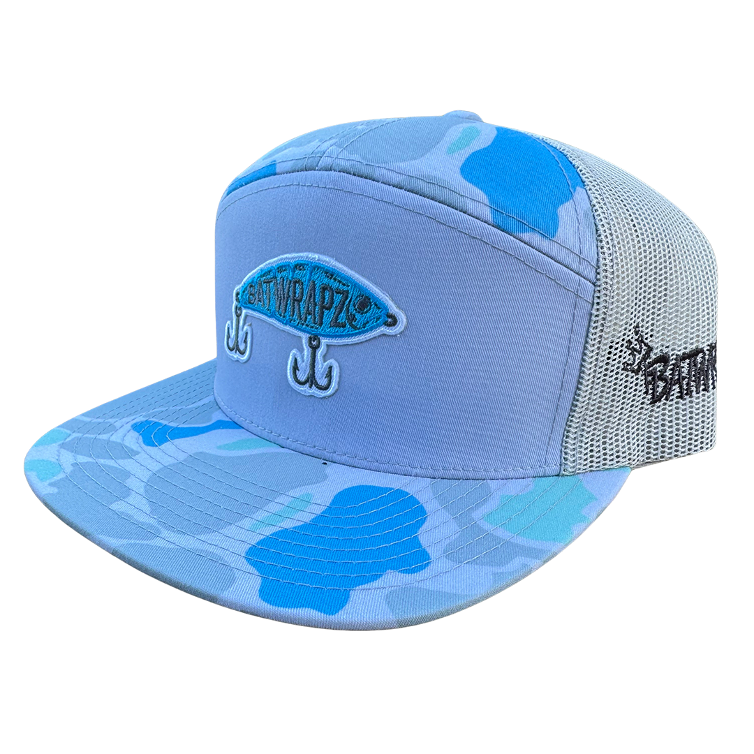 BatWrapz Lure Logo 7 Panel Flat Bill Snap Back Hat - Saltwater Duck Camo