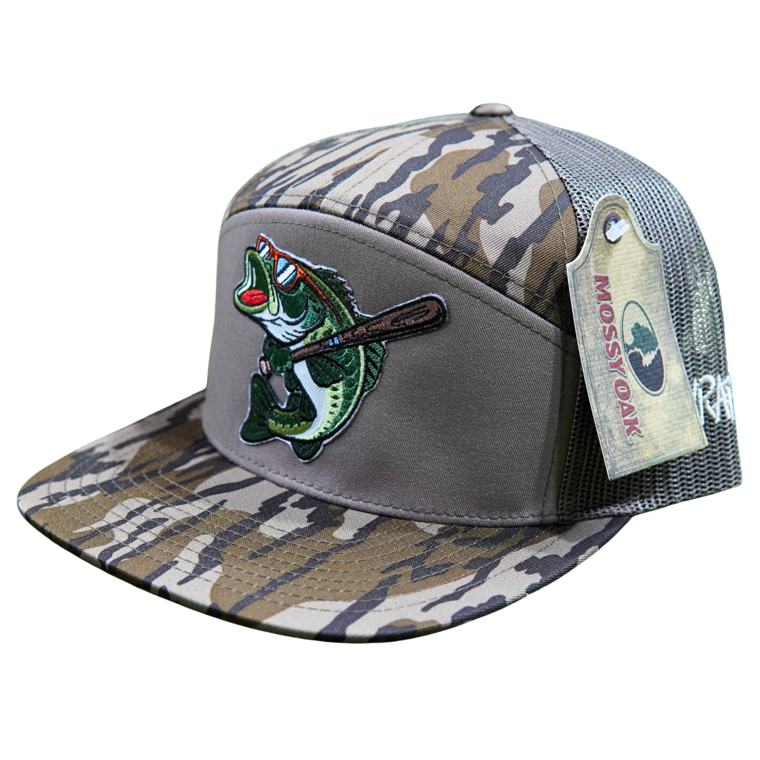 BatWrapz "Baseball Bass" 7 Panel Flat Bill Snap Back Hat - Bottomland