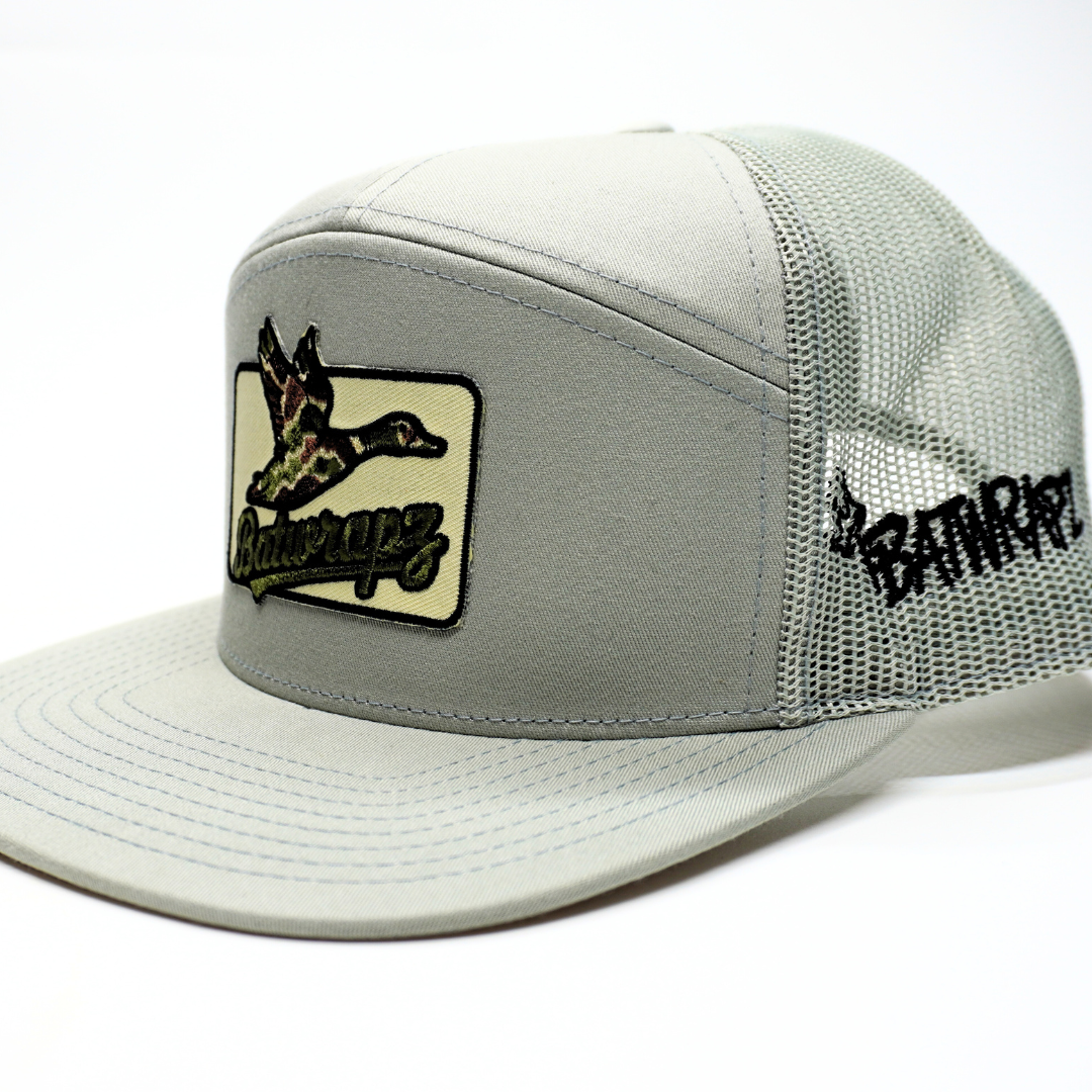 BatWrapz "Camo Duck" 7 Panel Flat Bill Snap Back Hat - Quarry