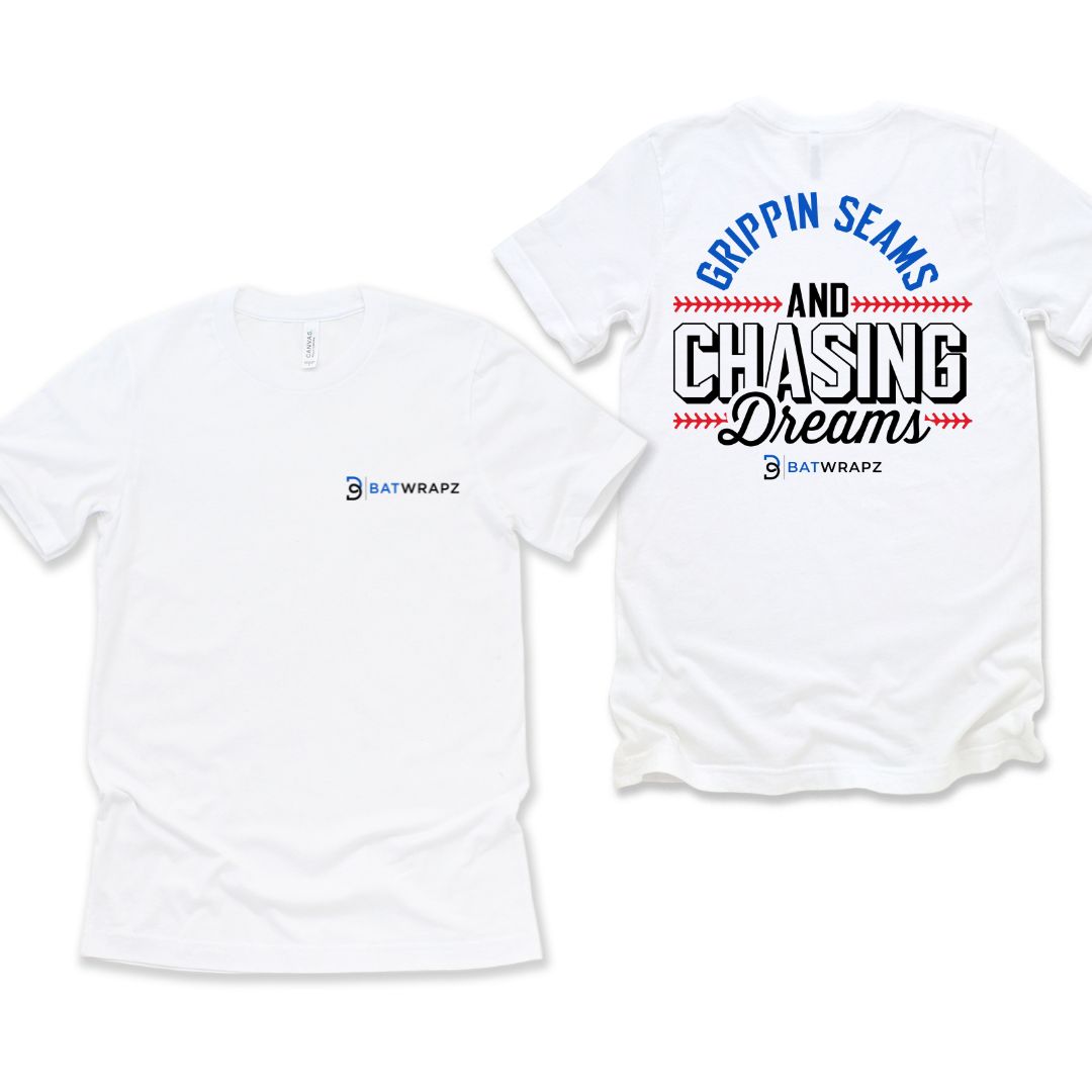 BatWrapz Baseball "Grippin Seams and Chasing Dreams" Adult T-Shirt