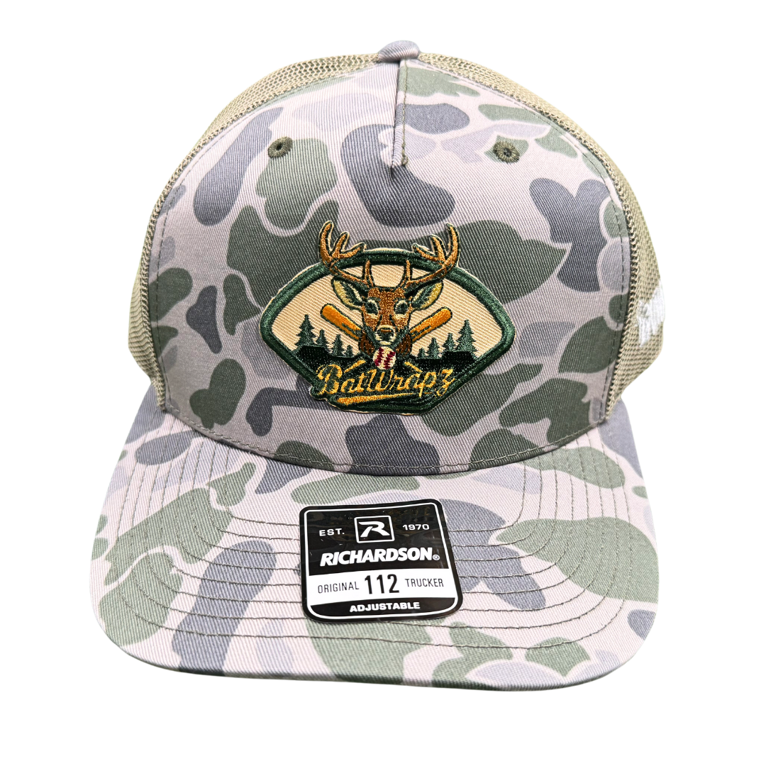 BatWrapz Baseball Deer Patch Hat 5 Panel Snap Back - Camo