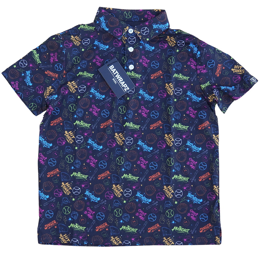 BatWrapz Diamond Graffiti Short Sleeve Performance Polo - Youth
