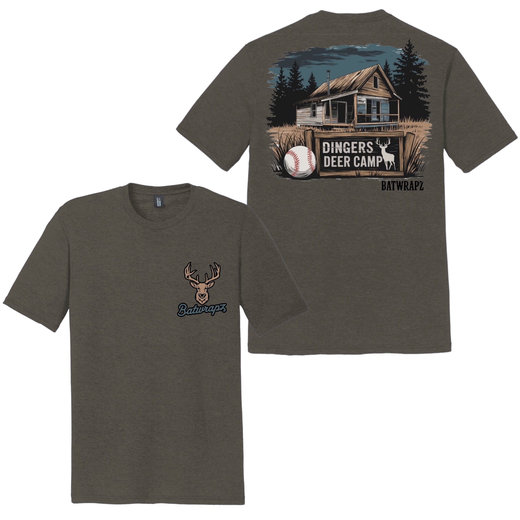 BatWrapz "Dingers Deer Camp" Adult Tee - Gray