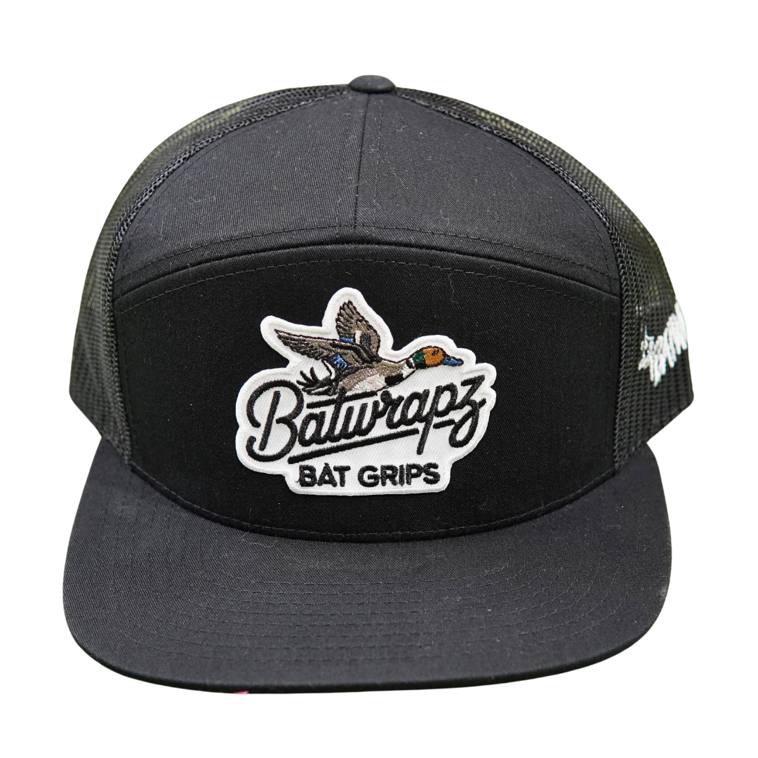 BatWrapz Bat Grips Duck Logo Hat 7 Panel Snap Back - Black