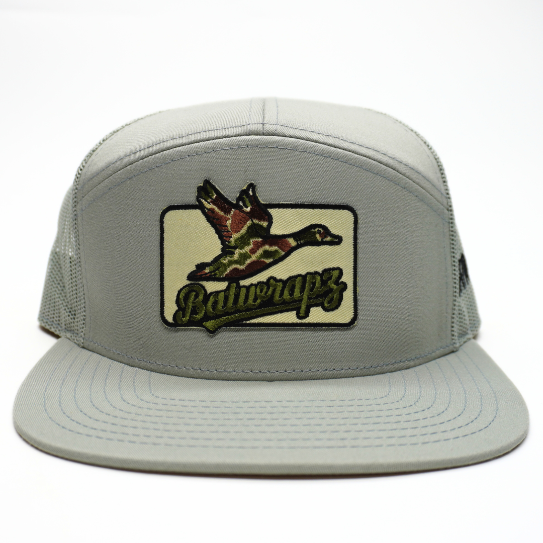 BatWrapz "Camo Duck" 7 Panel Flat Bill Snap Back Hat - Quarry