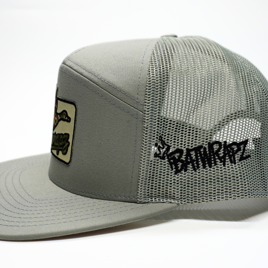 BatWrapz "Camo Duck" 7 Panel Flat Bill Snap Back Hat - Quarry