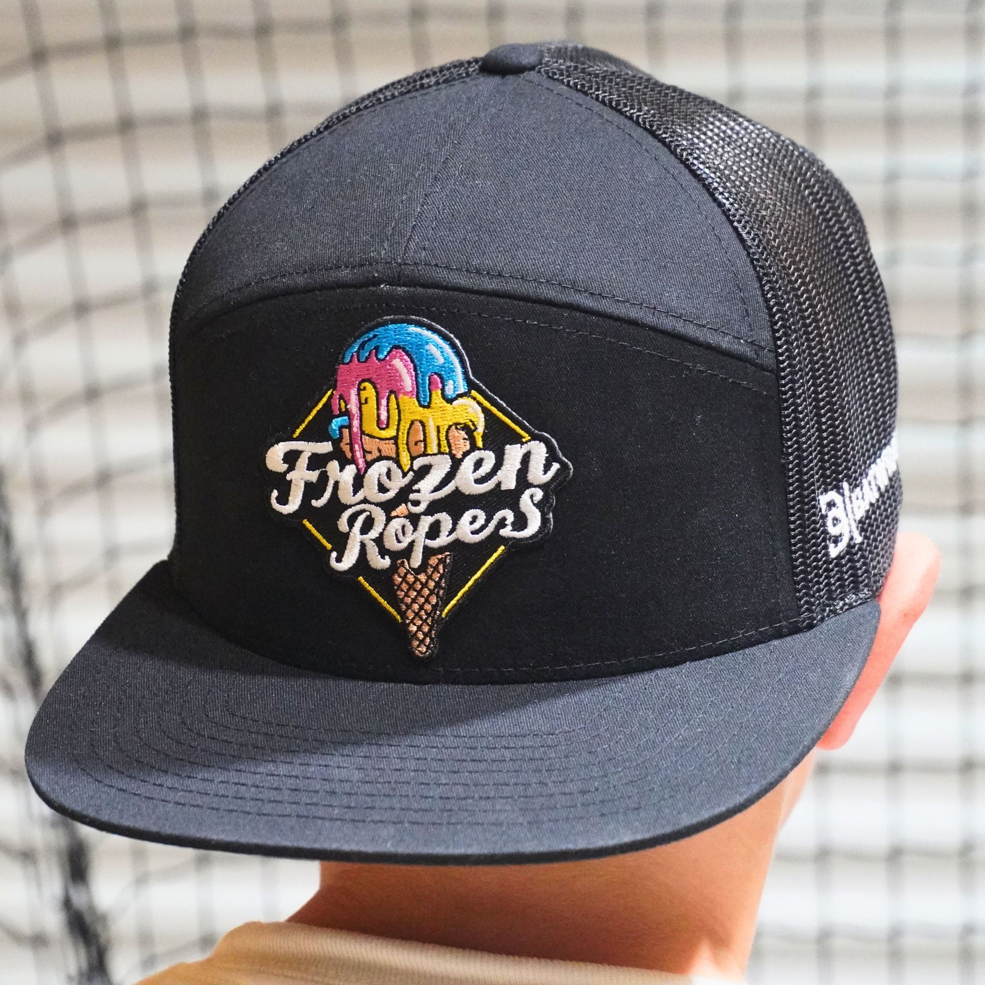 BatWrapz "Frozen Ropes" 7 Panel Flat Bill Snap Back Hat - Black