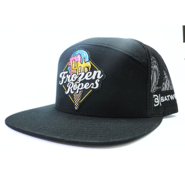 BatWrapz "Frozen Ropes" 7 Panel Flat Bill Snap Back Hat - Black