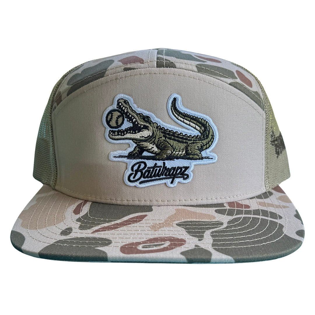 BatWrapz "Diamond Gator" 7 Panel Flat Bill Snap Back Hat - Sandstone