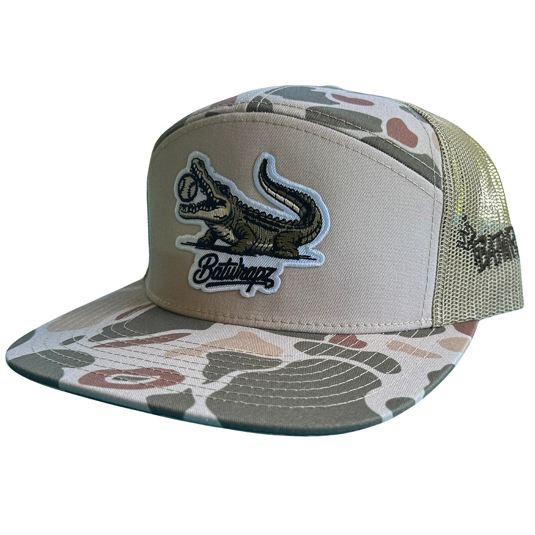 BatWrapz "Diamond Gator" 7 Panel Flat Bill Snap Back Hat - Sandstone
