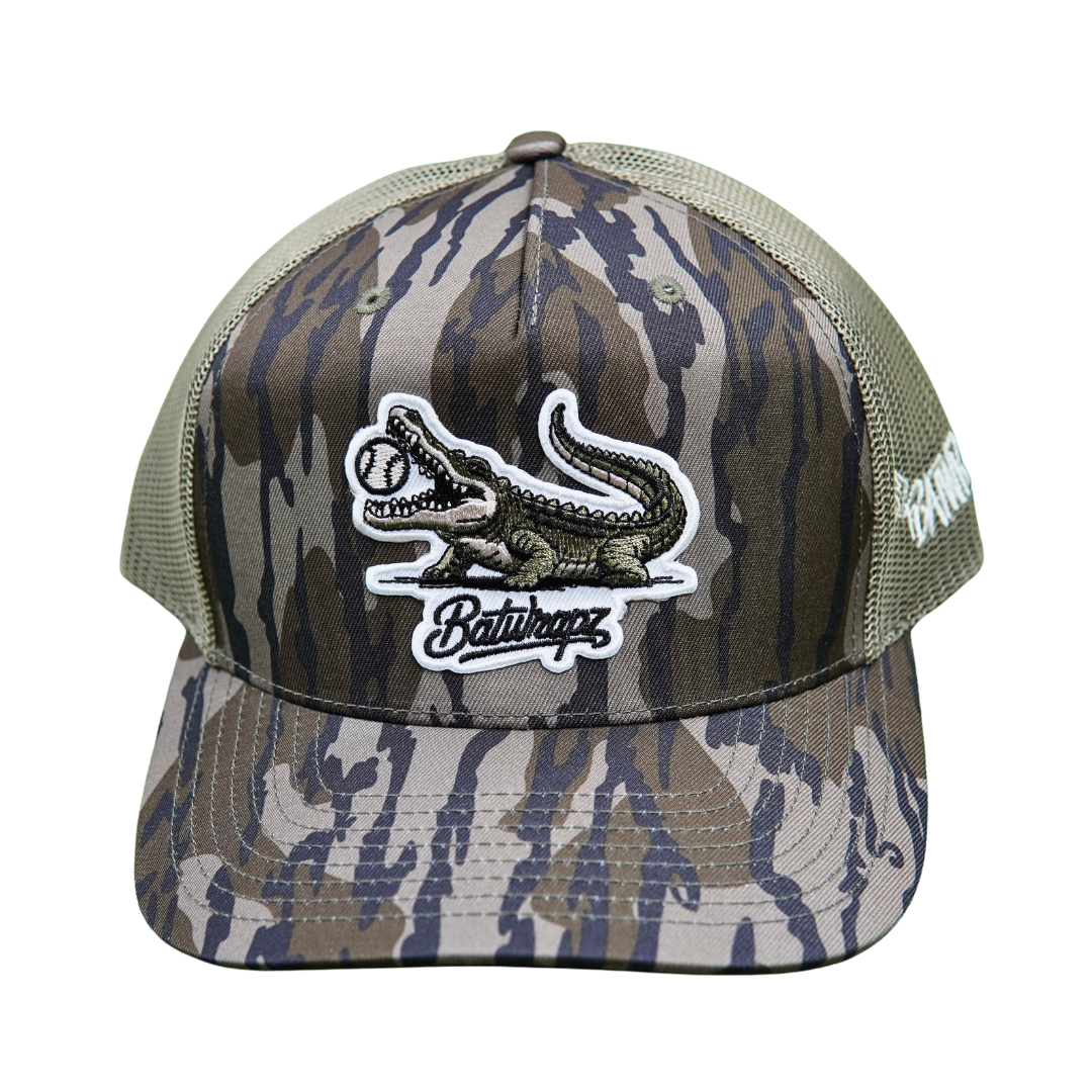 BatWrapz Baseball Diamond Gator Hat 5 Panel Snap Back - Bottomland Camo