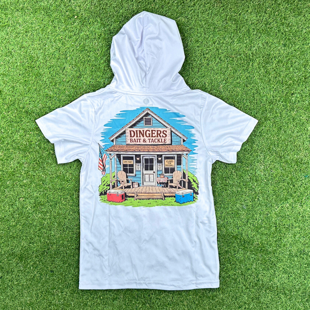 BatWrapz Baseball Gone Fishing Short Sleeve Performance Hoodie Youth - White