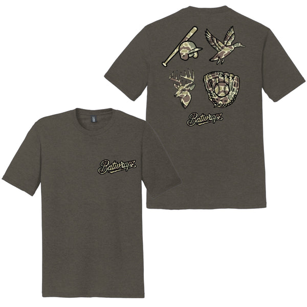 BatWrapz "Outdoorsman Camo" Adult Tee - Gray