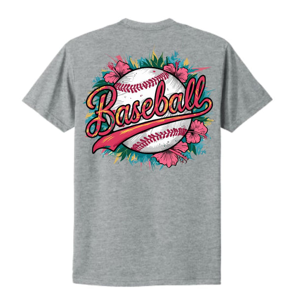 BatWrapz "Baseball Hibiscus" Youth Tee - Heather Gray