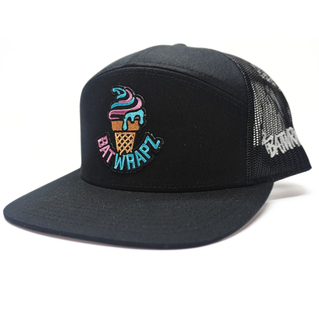 BatWrapz "Ice Cream" 7 Panel Flat Bill Snap Back Hat - Black