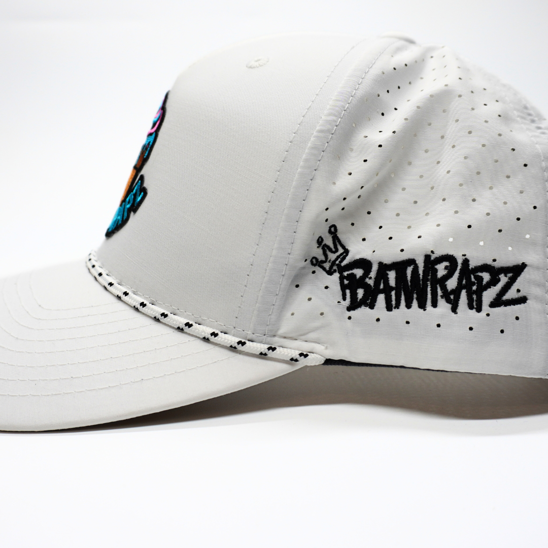 BatWrapz Ice Cream Patch Hat 5 Panel Snap Back Rope Hat - White