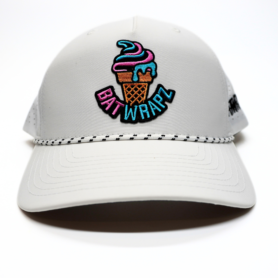 BatWrapz Ice Cream Patch Hat 5 Panel Snap Back Rope Hat - White