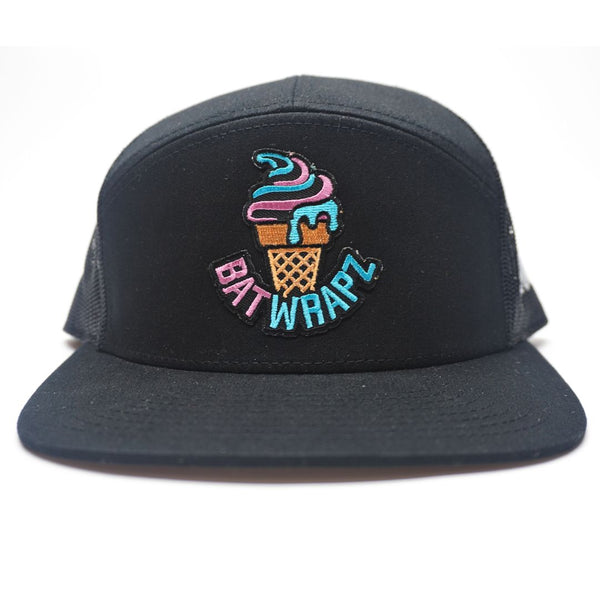 BatWrapz "Ice Cream" 7 Panel Flat Bill Snap Back Hat - Black