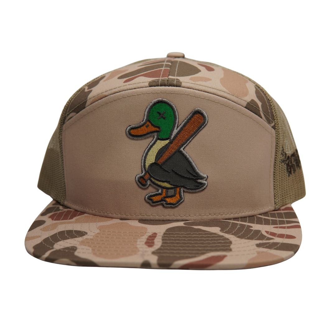 BatWrapz "Quackz" 7 Panel Flat Bill Snap Back Hat - Sandstone