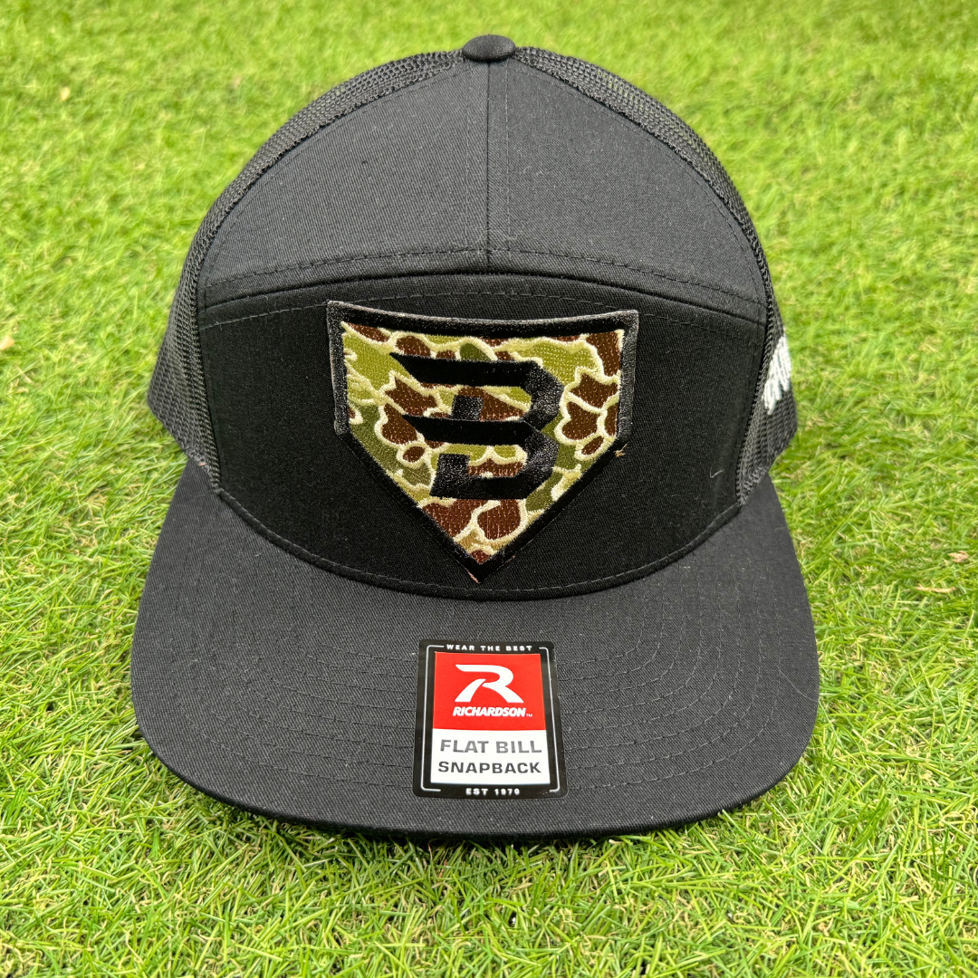 BatWrapz "Camo Logo" 7 Panel Flat Bill Snap Back Hat - Black
