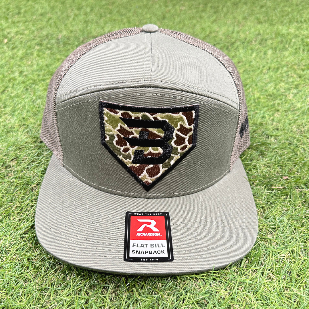 BatWrapz "Camo Logo" 7 Panel Flat Bill Snap Back Hat - Loden Green