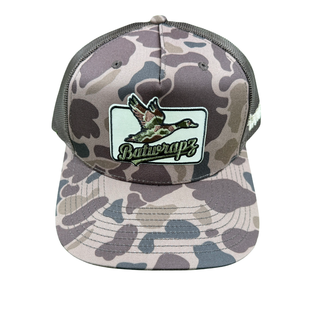 BatWrapz Baseball Duck Patch Hat 5 Panel Snap Back - Bark Duck Camo