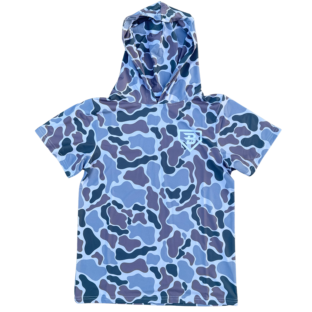 BatWrapz Baseball Sandstone Duck Camo Short Sleeve Performance Hoodie - Youth