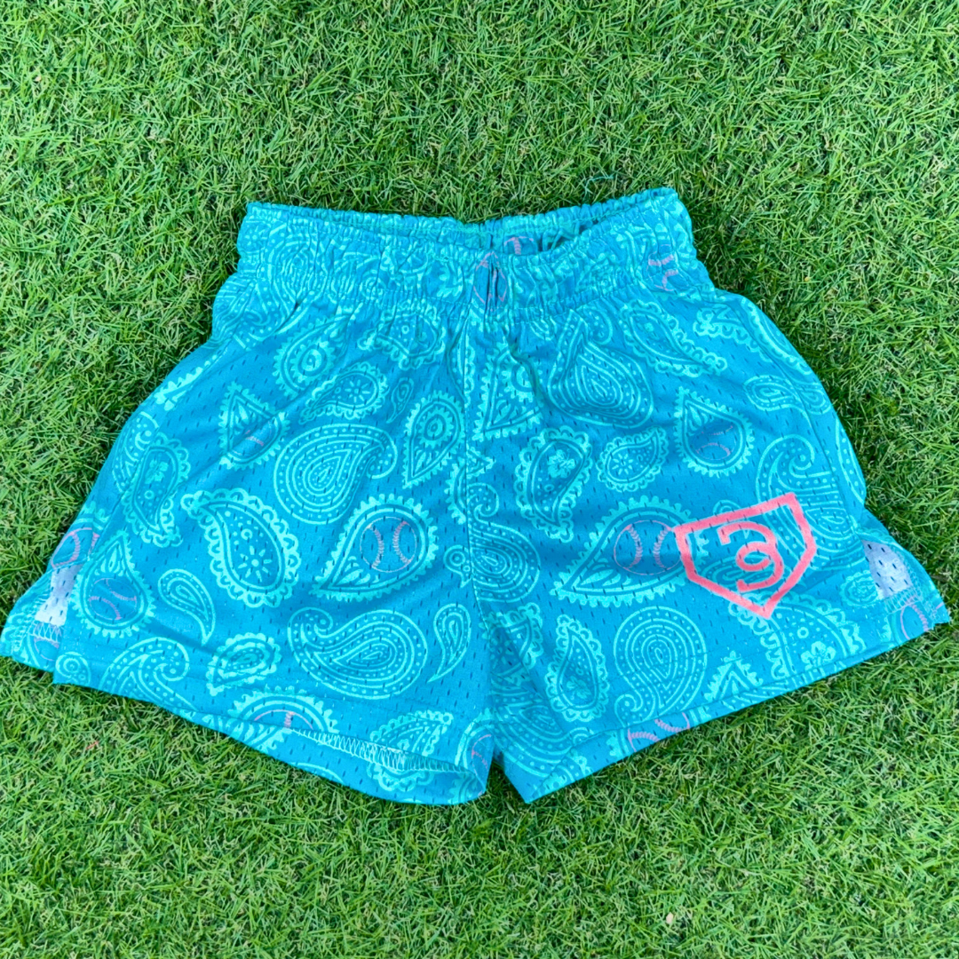 BatWrapz Teal Paisley Baseball Training Shorts - Toddler