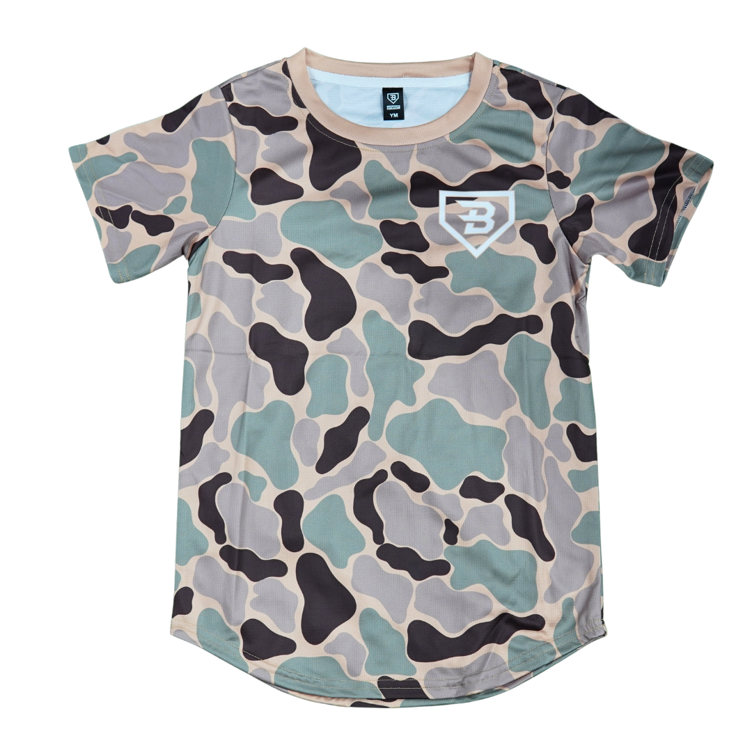 BatWrapz Baseball Short Sleeve Training Tee Sage Brown Duck Camo - Adult