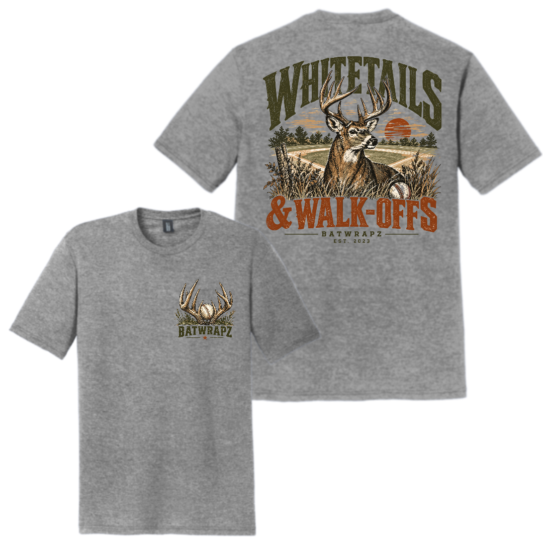 BatWrapz Baseball Whitetails and Walk-Offs T-Shirt Grey - Adult